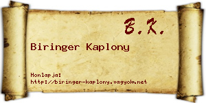 Biringer Kaplony névjegykártya